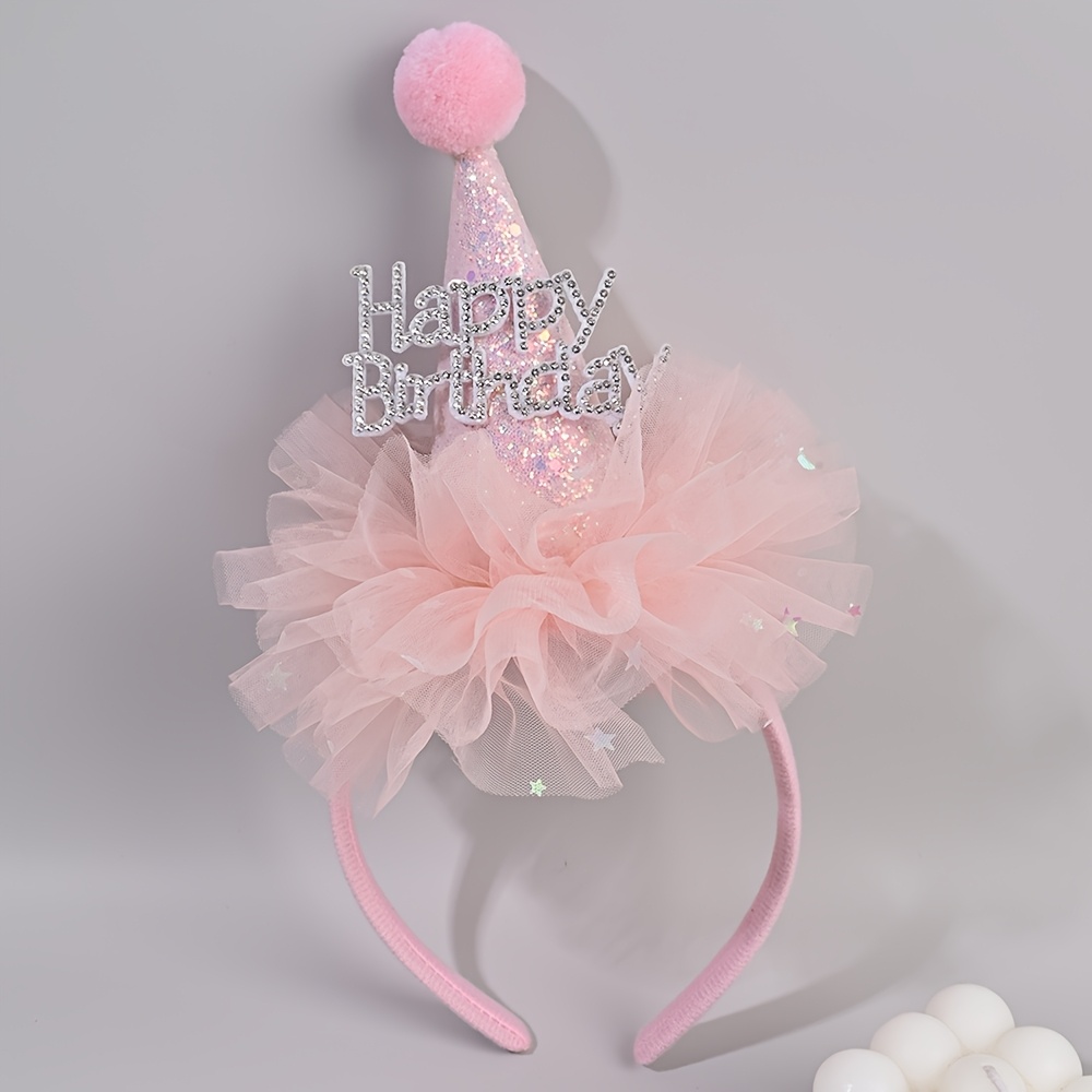 Party Hat Cone - Prinzessinnen-Geburtstags-Haarschmuck mit Strasssteinen, glitzerndem Pompon und